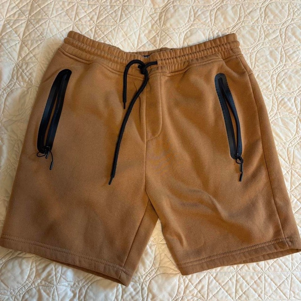 Brooklyn Cloth Mens Fleece Jogger Shorts Brown 7 Inch Inseam Size M Zip Pockets